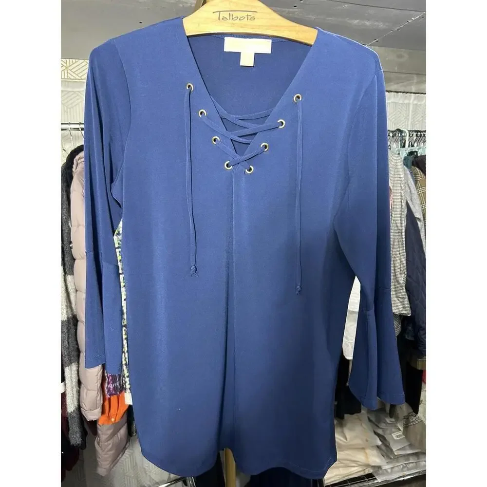 EUC Michael Kors Blouse Royal Blue with Gold Hardware Sz S
